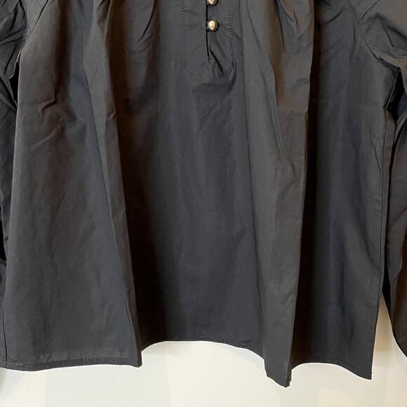 J.Crew Shirred Popover Top Cotton Poplin Long Sleeve Office Date CI522 Black XXS - Picture 6 of 15